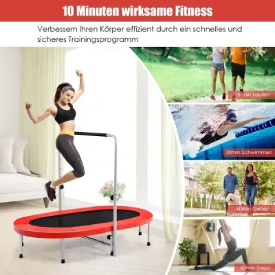 Dvojitá trampolína skladacia fitness trampolína s nastaviteľným madlom 154 x 90 x 92 -132 cm červená