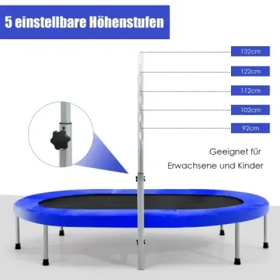 Trampolína pre 2 osoby s výškovo nastaviteľnou rukoväťou mini trampolína 154 x 90 x 92 -132 cm modrá