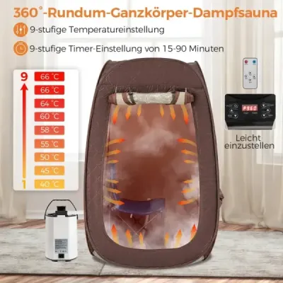 Prenosná parná sauna domáca sauna pre 1-2 osoby s 3 litrovým parným generátorom 89 x 89 x 149 cm hnedá