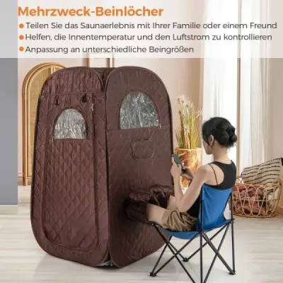 Prenosná parná sauna domáca sauna pre 1-2 osoby s 3 litrovým parným generátorom 89 x 89 x 149 cm hnedá