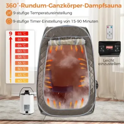 Prenosná parná sauna domáca sauna pre 1-2 osoby s 3 litrovým generátorom pary 89 x 89 x 149 cm šedá