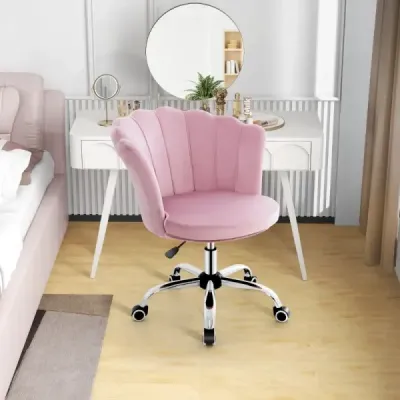 Výškovo nastaviteľná zamatová kancelárska stolička s kolieskami a ergonomická počítačová stolička ružová