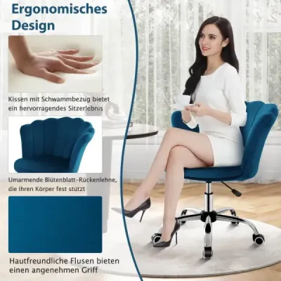 Výškovo nastaviteľná kancelárska stolička zo zamatu s kolieskami a ergonomická dizajnová počítačová stolička Blaua