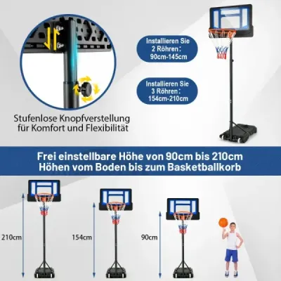 Basketbalový stojan 90/158-210 cm výškovo nastaviteľný basketbalový kôš so stojanom odolný voči poveternostným vplyvom vnútorné vonkajšie modré