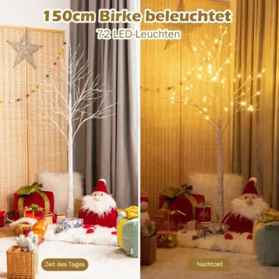 150 cm LED svetelný strom breza s teplými bielymi LED svetlami