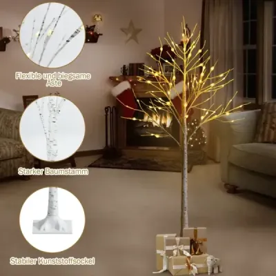 150 cm LED svetelný strom breza s teplými bielymi LED svetlami