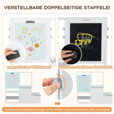 Drevená stojanová doska s obojstrannou tabuľou pre deti  6 v 1 svetlosivá Drevená stojanová doska s obojstrannou tabuľou pre deti  6 v 1 svetlosivá