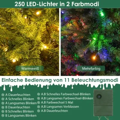 150 cm umelý vianočný stromček s LED diódami vo viacfarebnej a teplej bielej a 11 svetelných režimov