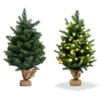 60 cm Künstlicher Tisch Weihnachtsbaum mit LED-Leuchten und Timer-Funktion Grün