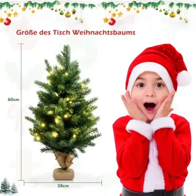 60 cm Künstlicher Tisch Weihnachtsbaum mit LED-Leuchten und Timer-Funktion Grün