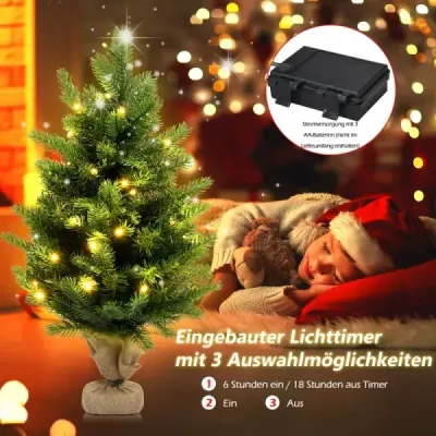 60 cm Künstlicher Tisch Weihnachtsbaum mit LED-Leuchten und Timer-Funktion Grün