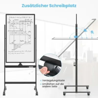 60 x 100 cm obojstranná magnetická tabuľa s kolieskami, stojanom a zásobníkom na perá čierna