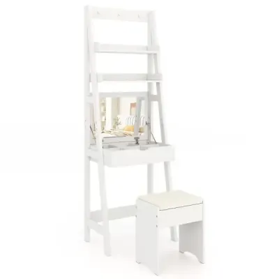 Make-up set make-up set toaletný stolík so sklopným zrkadlom a taburetom biely 60 x 40 x 180 cm