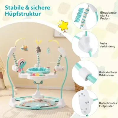 Detské chodítko Baby Sky Jumperoo s nastaviteľnou výškou a hračkami a hudobným boxom Modré