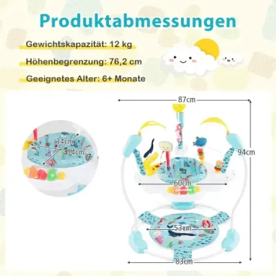 Detské chodítko Baby Sky Jumperoo s nastaviteľnou výškou a hračkami a hudobným boxom svetlomodré