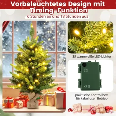 60 cm Künstlicher Tisch Weihnachtsbaum mit LED-Leuchten und Timer-Funktion Grün