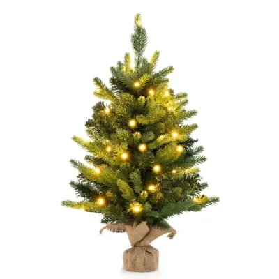 60 cm Künstlicher Tisch Weihnachtsbaum mit LED-Leuchten und Timer-Funktion Grün