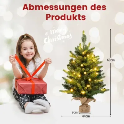 60 cm Künstlicher Tisch Weihnachtsbaum mit LED-Leuchten und Timer-Funktion Grün