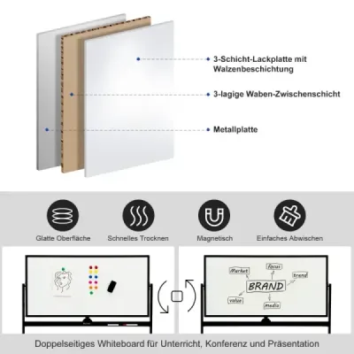 Obojstranná magnetická mobilná tabuľa mobilná pojazdná tabuľa pre kanceláriu čierna