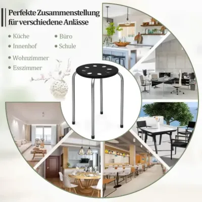 Balenie 6 stohovateľných kovových stoličiek s kovovým rámom v tvare písmena X Okrúhle sedadlo čierne