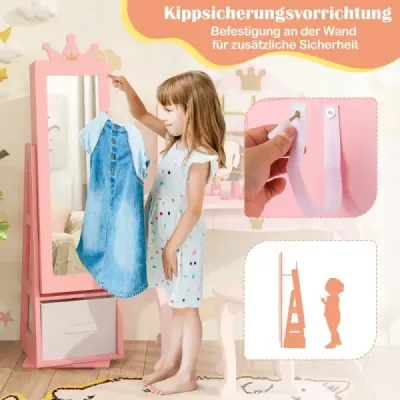Detská skrinka na šperky 2v1 výklopná zrkadlová skrinka so zrkadlom po celej dĺžke 31,5 x 30 x 115 cm ružová