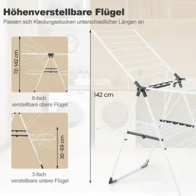 Rozkladací sušiak na bielizeň Výsuvný sušiak na bielizeň s 2 úrovňami Sušiak na bielizeň Biela veža