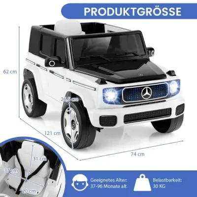 Detské elektrické autíčko Mercedes-Benz s diaľkovým ovládaním 2,4G Predné svetlo 12V elektrického vozidla biele