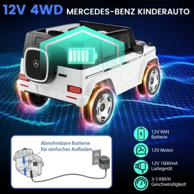 Detské elektrické autíčko Mercedes-Benz s diaľkovým ovládaním 2,4G Predné svetlo 12V elektrického vozidla biele