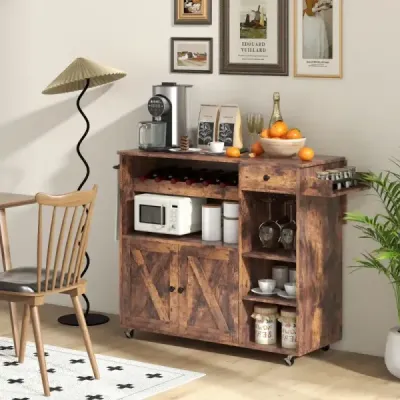 Kuchynský vozík na kolieskach Servírovací vozík so sklopnou pracovnou doskou 121 x 68 x 88 cm Rustikálna hnedá