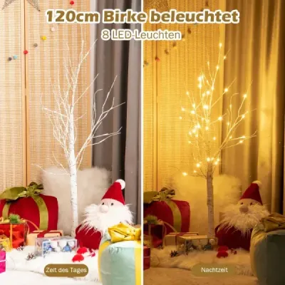 120 cm osvetlená umelá breza so 48 teplými bielymi LED svetlami