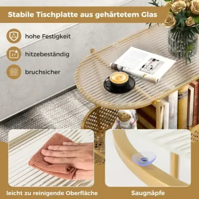 Sklenený stolík s kolieskami 2-poschodový sklenený stolík so vzorom medveďa 60 x 40 x 76 cm Zlatý