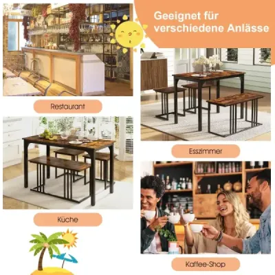 Jedálenský stôl s lavicou Súprava 2 stoličiek 4 kuchynských stolov priemyselná jedálenská zostava 120 x 60 x 75 cm hnedá