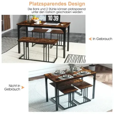 Jedálenský stôl s lavicou Súprava 2 stoličiek 4 kuchynských stolov priemyselná jedálenská zostava 120 x 60 x 75 cm hnedá