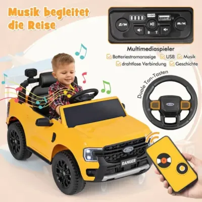Detské elektrické autíčko Ford 12V Detské elektrické autíčko s diaľkovým ovládaním a úložným košom a USB a hudbou Žltá