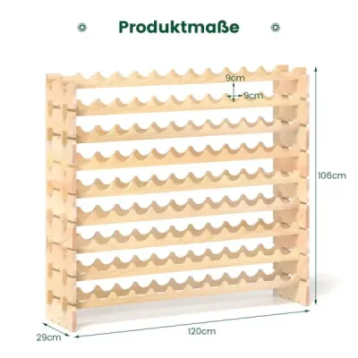 Drevený stohovateľný stojan na víno na 108 fliaš s 9 úrovňami Stojan na fľaše Stojan na víno