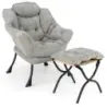 Kreslo s taburetom &amp; podrúčkami &amp; bočným vreckom &amp; obojstrannou podnožkou Relax kreslo sivé