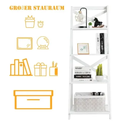 4-stupňový rebríkový regál Rohový regál z dreva s priečkou 51 x 46 x 143 cm Biely 4-stupňový rebríkový regál Rohový regál z dreva s priečkou 51 x 46 x 143 cm Biely