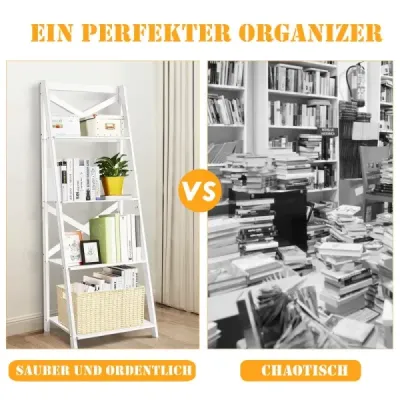 4-stupňový rebríkový regál Rohový regál z dreva s priečkou 51 x 46 x 143 cm Biely 4-stupňový rebríkový regál Rohový regál z dreva s priečkou 51 x 46 x 143 cm Biely