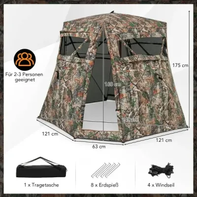 Lovecký stan pre 2-3 osoby 360° priehľadný maskovací stan na lov jeleňov a diviakov