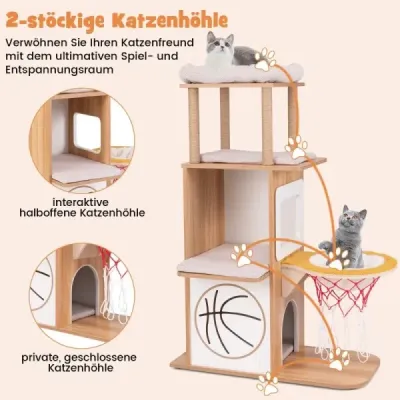 Drevené škrabadlo 120 cm veľká lezecká veža so športovým motívom s dvojposchodovým domčekom pre mačky