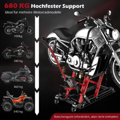 Zdvihák na motorku do 680 kg 3-stupňový hydraulický zdvihák na motorku s nastaviteľnou výškou červený Zdvihák na motorku do 680 kg 3-stupňový hydraulický zdvihák na motorku s nastaviteľnou výškou červený