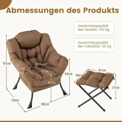 Kreslo s taburetom a podrúčkami a bočným vreckom a podnožkou Kreslo Recliner Wing Chair Brown