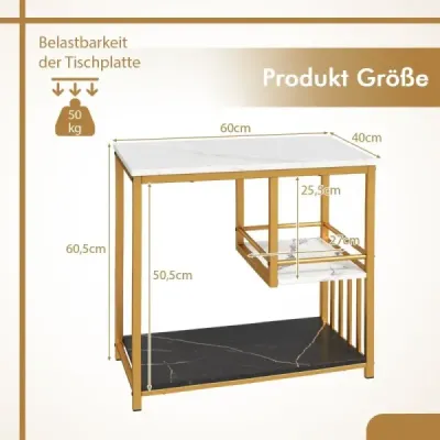 Nočný stolík mramorový vzhľad 3-stupňový nočný stolík s kovovým rámom konferenčný stolík moderný obývačkový stolík biely