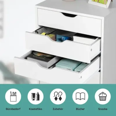 Mobilný podstavec s 5 zásuvkami Mobilná kartotéka na kolieskach 48 x 39,5 x 65,5 cm Biela