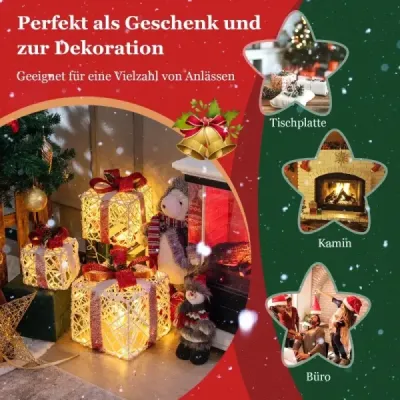 Vianočné darčekové krabičky Sada 3 osvetlených darčekových škatúľ s lukmi LED svetlami 6H časovač