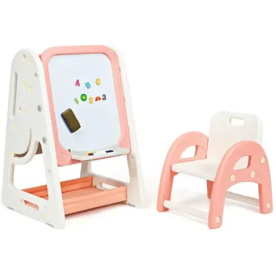 Detský výtvarný stojan 2 v 1 Obojstranná magnetická tabuľa a stojan na detské knihy Oranžová farba