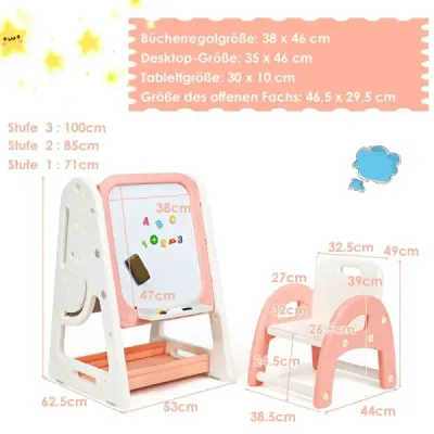 Detský výtvarný stojan 2 v 1 Obojstranná magnetická tabuľa a stojan na detské knihy Oranžová farba Detský výtvarný stojan 2 v 1 Obojstranná magnetická tabuľa a stojan na detské knihy Oranžová farba