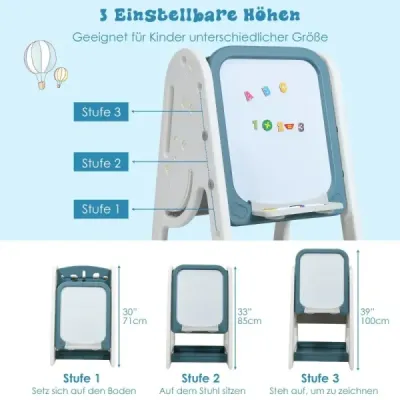 Detský umelecký stojan 2 v 1 obojstranná magnetická tabuľa modrá Detský umelecký stojan 2 v 1 obojstranná magnetická tabuľa modrá