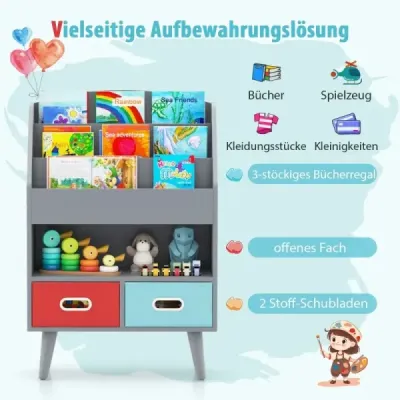 Detská polica detská polica s 3 policami  otvorená priehradka 2 zásuvky sivá Detská polica detská polica s 3 policami  otvorená priehradka 2 zásuvky sivá