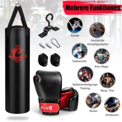 Súprava boxovacieho vreca 28,5 kg boxovacie vrece s 12 oz boxerskými rukavicami a remienkami na ruky čierne Súprava boxovacieho vreca 28,5 kg boxovacie vrece s 12 oz boxerskými rukavicami a remienkami na ruky čierne